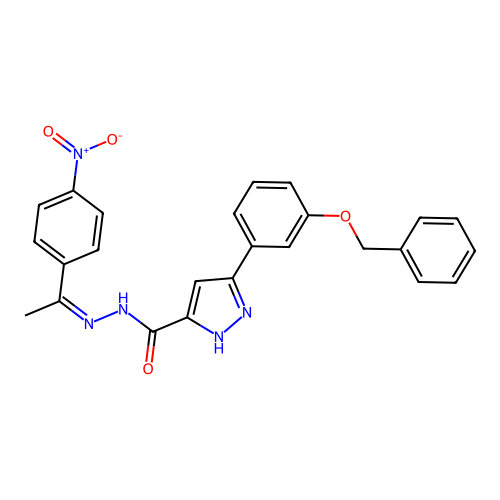 (Z)-3-(3-(benzyloxy)phenyl)-N'-(1-(4-nitrophenyl)ethylidene)-1H-pyrazole-5-carbohydrazide structure