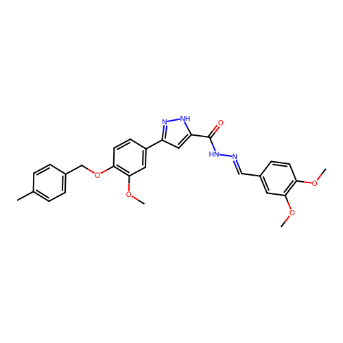 (E)-N'-(3,4-dimethoxybenzylidene)-3-(3-methoxy-4-((4-methylbenzyl)oxy)phenyl)-1H-pyrazole-5-carbohydrazide structure