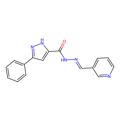 (E)-3-phenyl-N'-(pyridin-3-ylmethylene)-1H-pyrazole-5-carbohydrazide structure