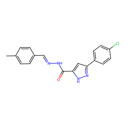 (E)-3-(4-chlorophenyl)-N'-(4-methylbenzylidene)-1H-pyrazole-5-carbohydrazide structure