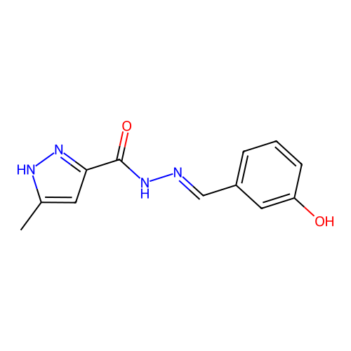 (E)-N'-(3-hydroxybenzylidene)-3-methyl-1H-pyrazole-5-carbohydrazide structure