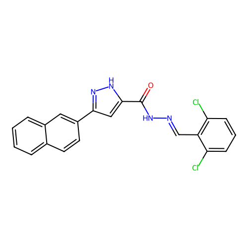 (E)-N'-(2,6-dichlorobenzylidene)-3-(naphthalen-2-yl)-1H-pyrazole-5-carbohydrazide structure