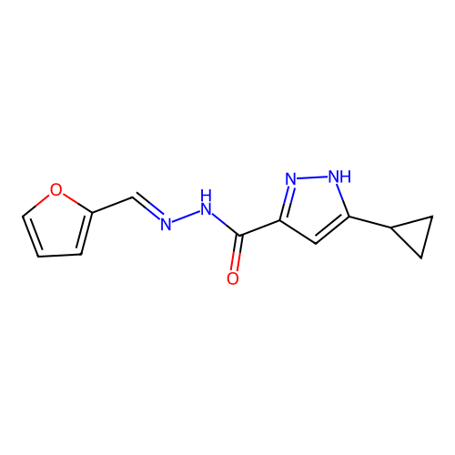 (E)-3-cyclopropyl-N'-(furan-2-ylmethylene)-1H-pyrazole-5-carbohydrazide structure