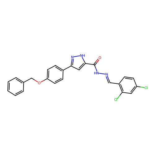 3-[4-(benzyloxy)phenyl]-N'-[(E)-(2,4-dichlorophenyl)methylidene]-1H-pyrazole-5-carbohydrazide structure