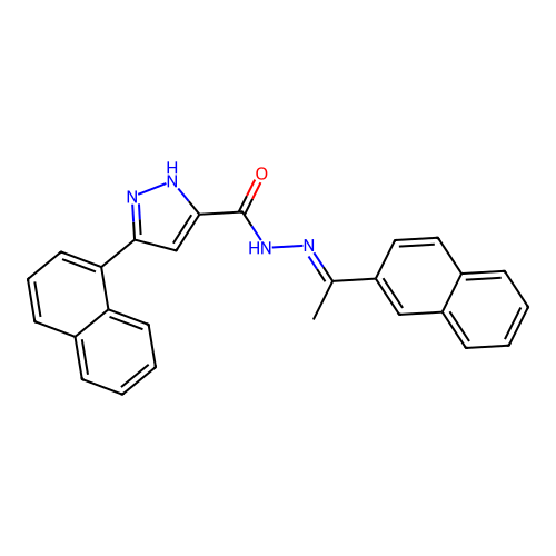 (E)-3-(naphthalen-1-yl)-N'-(1-(naphthalen-2-yl)ethylidene)-1H-pyrazole-5-carbohydrazide structure
