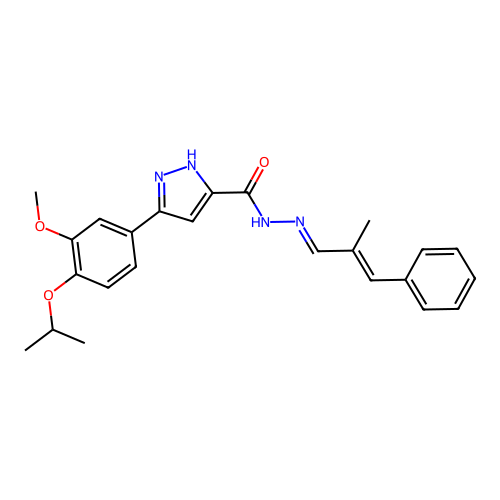 3-[3-methoxy-4-(propan-2-yloxy)phenyl]-N'-[(1E,2E)-2-methyl-3-phenylprop-2-en-1-ylidene]-1H-pyrazole-5-carbohydrazide structure
