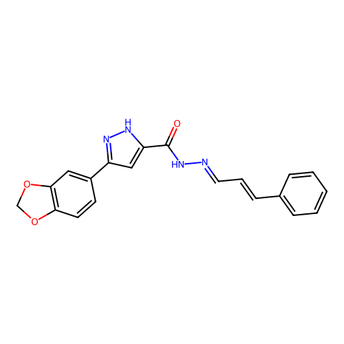 (E)-3-(benzo[d][1,3]dioxol-5-yl)-N'-((E)-3-phenylallylidene)-1H-pyrazole-5-carbohydrazide structure