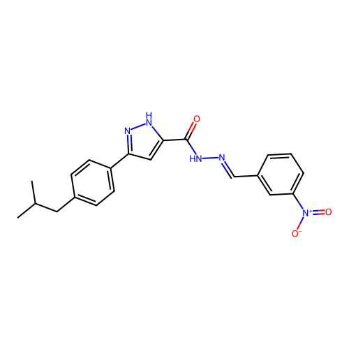 (E)-3-(4-isobutylphenyl)-N'-(3-nitrobenzylidene)-1H-pyrazole-5-carbohydrazide structure
