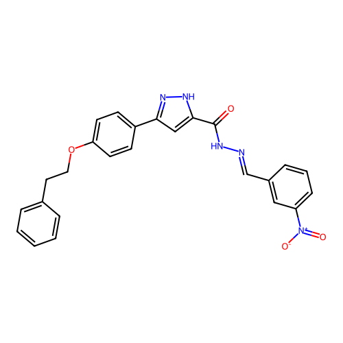 (E)-N'-(3-nitrobenzylidene)-3-(4-phenethoxyphenyl)-1H-pyrazole-5-carbohydrazide structure