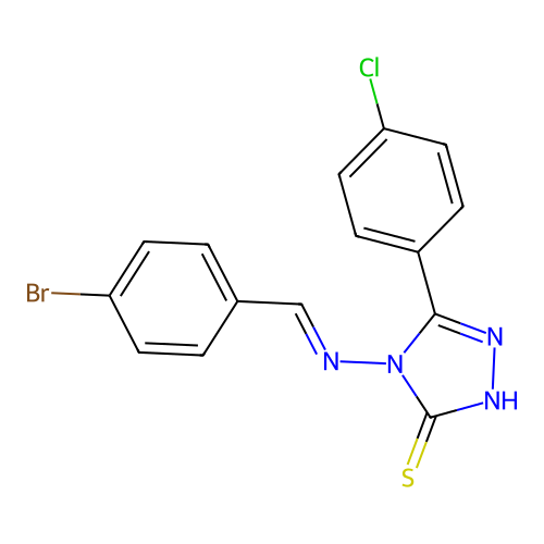 (E)-4-((4-bromobenzylidene)amino)-5-(4-chlorophenyl)-4H-1,2,4-triazole-3-thiol structure
