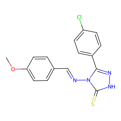 (E)-5-(4-chlorophenyl)-4-((4-methoxybenzylidene)amino)-4H-1,2,4-triazole-3-thiol structure