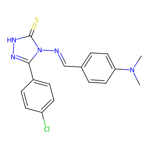 (E)-5-(4-chlorophenyl)-4-((4-(dimethylamino)benzylidene)amino)-4H-1,2,4-triazole-3-thiol structure