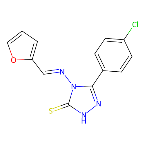 3-(4-chlorophenyl)-4-[(E)-furan-2-ylmethylideneamino]-1H-1,2,4-triazole-5-thione structure