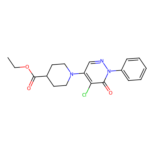 ethyl 1-(5-chloro-6-oxo-1-phenyl-1,6-dihydropyridazin-4-yl)piperidine-4-carboxylate structure