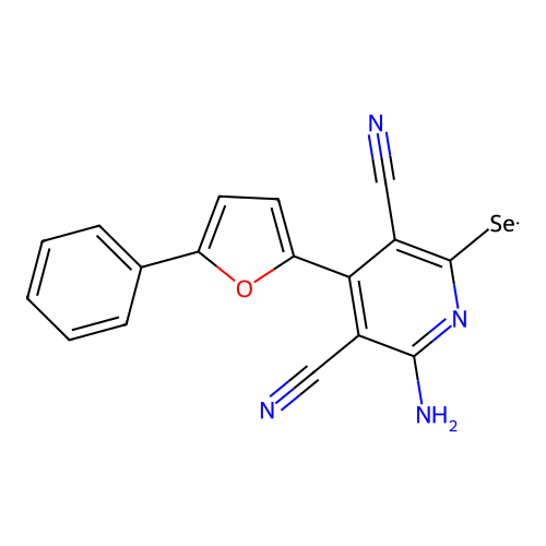 6-Amino-4-(5-phenylfuran-2-yl)-2-selenoxo-1,2-dihydropyridine-3,5-dicarbonitrile structure