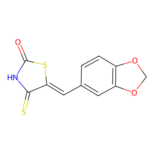(Z)-5-(benzo[d][1,3]dioxol-5-ylmethylene)-4-thioxothiazolidin-2-one structure