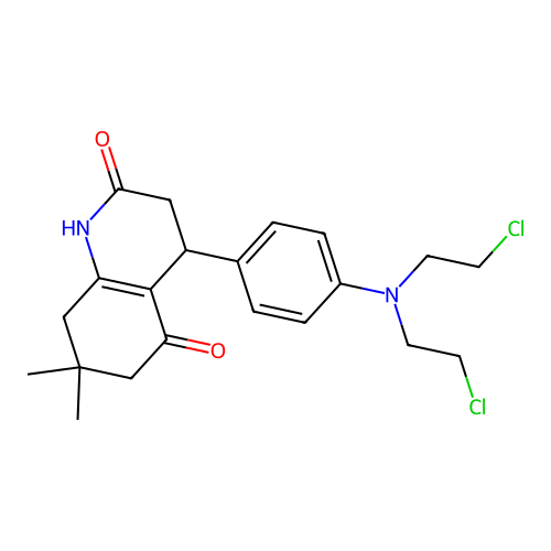 4-(4-(bis(2-chloroethyl)amino)phenyl)-7,7-dimethyl-3,4,7,8-tetrahydroquinoline-2,5(1H,6H)-dione structure