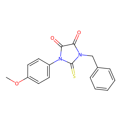 1-Benzyl-3-(4-methoxyphenyl)-2-thioxoimidazolidine-4,5-dione structure