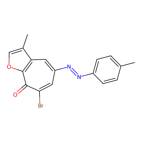 7-bromo-3-methyl-5-[(4-methylphenyl)diazenyl]-8H-cyclohepta[b]furan-8-one structure