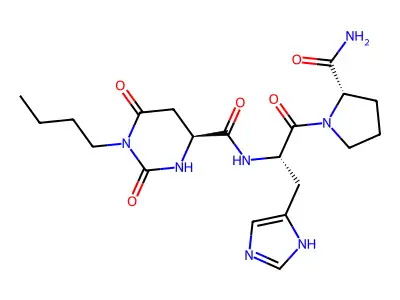 L-Prolinamide, N-((hexahydro-1-butyl-2,6-dioxo-4-pyrimidinyl)carbonyl)-L-histidyl-, hydrate structure