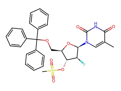 1-(2-Deoxy-2-fluoro-3-O-mesyl-5-O-trityl-beta-D-arabinofuranosyl)thymine structure