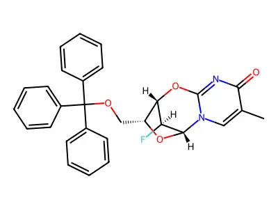 2,3'-Anhydro-1-(2-deoxy-2-fluoro-5-O-trityl-beta-D-lyxofuranosyl)thymine structure