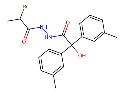 Benzeneacetic acid, alpha-hydroxy-3-methyl-alpha-(3-methylphenyl)-, 2-(2-bromo-1-oxopropyl)hydrazide structure