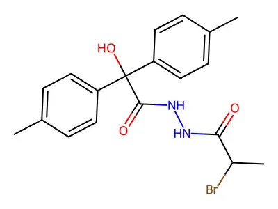 Benzeneacetic acid, alpha-hydroxy-4-methyl-alpha-(4-methylphenyl)-, 2-(2-bromo-1-oxopropyl)hydrazide structure