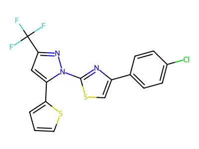 4-(4-Chlorophenyl)-2-[5-(2-thienyl)-3-(trifluoromethyl)-1H-pyrazol-1-yl]thiazole structure