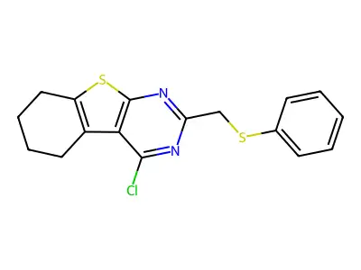 4-chloro-2-[(phenylthio)methyl]-5,6,7,8-tetrahydro[1]benzothieno[2,3-d]pyrimidine structure
