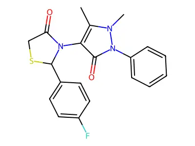 3-(1,5-dimethyl-3-oxo-2-phenyl-2,3-dihydro-1H-pyrazol-4-yl)-2-(4-fluorophenyl)-1,3-thiazolidin-4-one structure