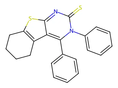 (1)Benzothieno(2,3-d)pyrimidine-2(3H)-thione, 5,6,7,8-tetrahydro-3,4-diphenyl- structure
