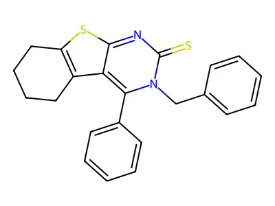 (1)Benzothieno(2,3-d)pyrimidine-2(3H)-thione, 5,6,7,8-tetrahydro-4-phenyl-3-(phenylmethyl)- structure
