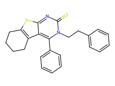 (1)Benzothieno(2,3-d)pyrimidine-2(3H)-thione, 5,6,7,8-tetrahydro-4-phenyl-3-(2-phenylethyl)- structure