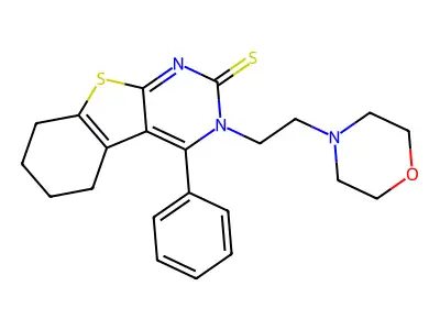 (1)Benzothieno(2,3-d)pyrimidine-2(3H)-thione, 5,6,7,8-tetrahydro-3-(2-(4-morpholinyl)ethyl)-4-phenyl- structure