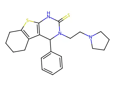 (1)Benzothieno(2,3-d)pyrimidine-2(1H)-thione, 3,4,5,6,7,8-hexahydro-4-phenyl-3-(2-(1-pyrrolidinyl)ethyl)- structure