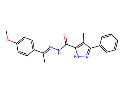 N'-[(1E)-1-(4-methoxyphenyl)ethylidene]-4-methyl-3-phenyl-1H-pyrazole-5-carbohydrazide structure