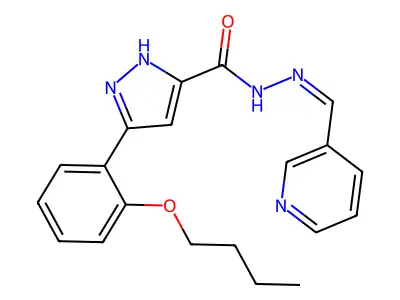 (Z)-3-(2-butoxyphenyl)-N'-(pyridin-3-ylmethylene)-1H-pyrazole-5-carbohydrazide structure