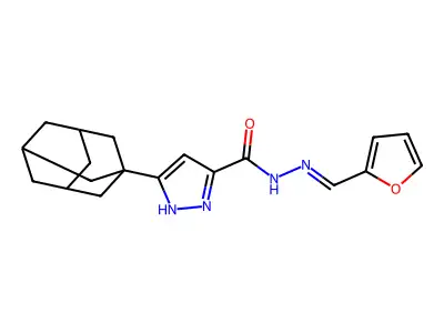 5-(1-adamantyl)-N-[(E)-furan-2-ylmethylideneamino]-1H-pyrazole-3-carboxamide structure