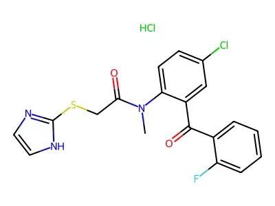 Acetamide, N-(4-chloro-2-(2-fluorobenzoyl)phenyl)-2-(1H-imidazol-2-ylthio)-N-methyl-, monohydrochloride structure