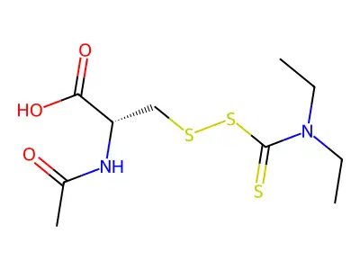 S-[Bis(ethylsulfanyl)carbamothioyl]-N-(1-hydroxyethylidene)cysteine structure