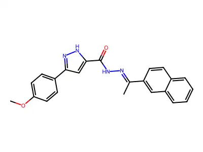 (E)-3-(4-methoxyphenyl)-N'-(1-(naphthalen-2-yl)ethylidene)-1H-pyrazole-5-carbohydrazide structure