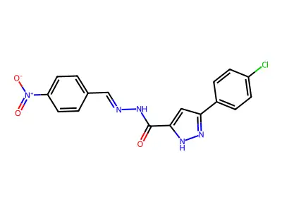 (E)-3-(4-chlorophenyl)-N'-(4-nitrobenzylidene)-1H-pyrazole-5-carbohydrazide structure