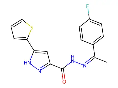 N'-[(1Z)-1-(4-fluorophenyl)ethylidene]-3-(thiophen-2-yl)-1H-pyrazole-5-carbohydrazide structure