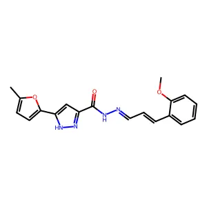 N-[(E)-[(E)-3-(2-methoxyphenyl)prop-2-enylidene]amino]-5-(5-methylfuran-2-yl)-1H-pyrazole-3-carboxamide structure