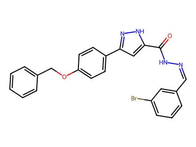 (Z)-3-(4-(benzyloxy)phenyl)-N'-(3-bromobenzylidene)-1H-pyrazole-5-carbohydrazide structure