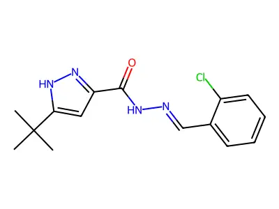 (E)-3-(tert-butyl)-N'-(2-chlorobenzylidene)-1H-pyrazole-5-carbohydrazide structure