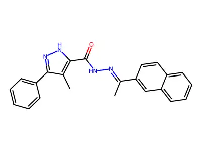 4-methyl-N'-[(1E)-1-(naphthalen-2-yl)ethylidene]-3-phenyl-1H-pyrazole-5-carbohydrazide structure