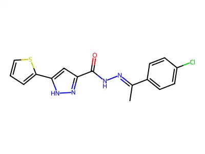 N'-[(1E)-1-(4-chlorophenyl)ethylidene]-3-(thiophen-2-yl)-1H-pyrazole-5-carbohydrazide structure