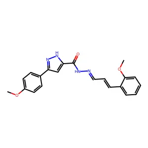 (E)-3-(4-methoxyphenyl)-N'-((E)-3-(2-methoxyphenyl)allylidene)-1H-pyrazole-5-carbohydrazide structure
